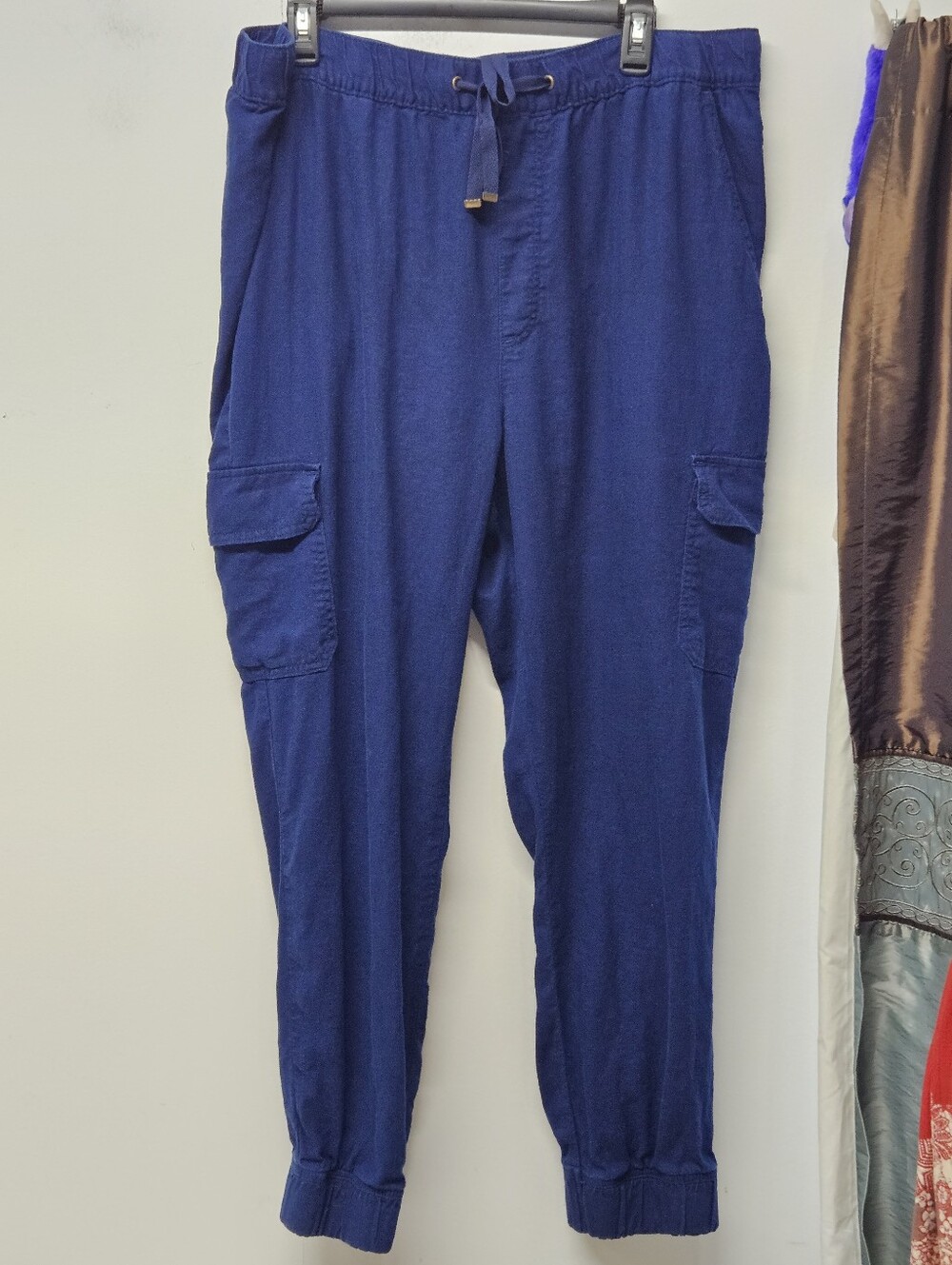 St. John's Bay Linen Blend Pull On Cargo Pants Womens Size XXLT Navy Coastal